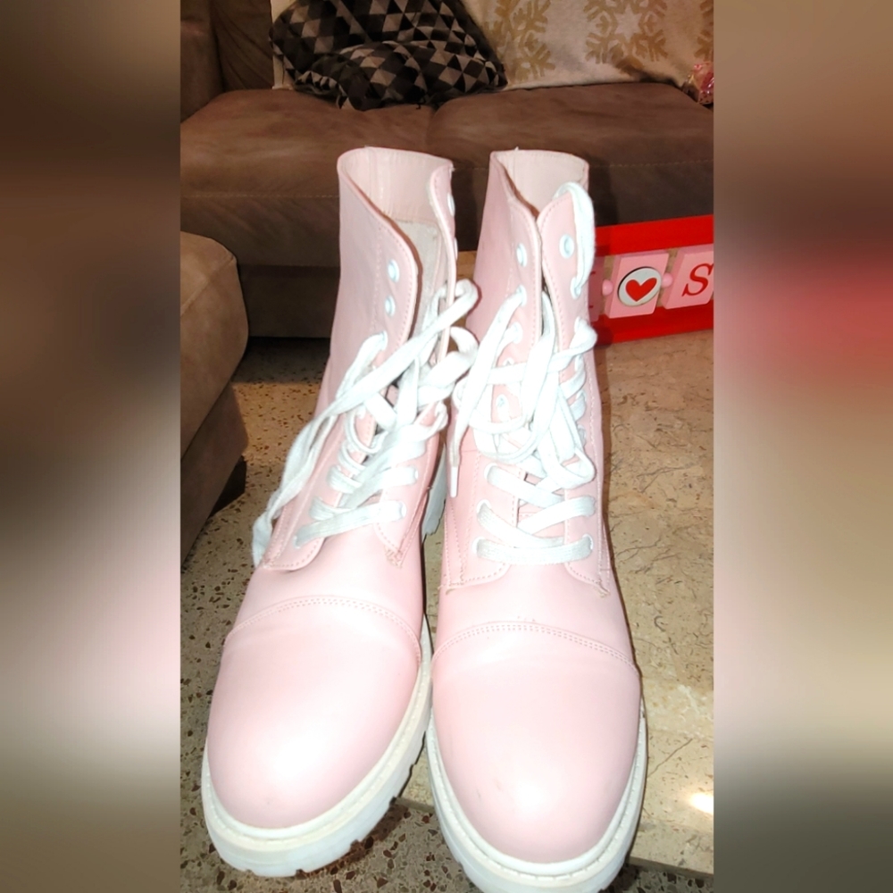 Pink and white Combat boots, Hot Topic